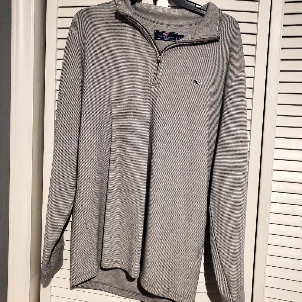 Men’s Vineyard Vines Size Large Gray/Blue 1/4 Zip Long Sleeve Pullover Sweater